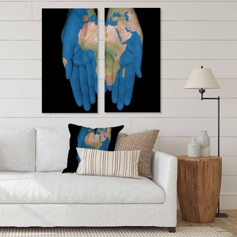 Designart 'African Map in Our Hands' Abstract Canvas Wall Art Print 2 Piece Set