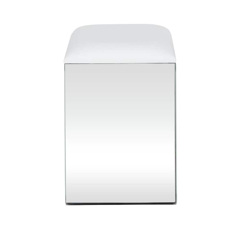 Wooden Mirrored Stool with Upholstered Seat - Silver - Roche River Decor