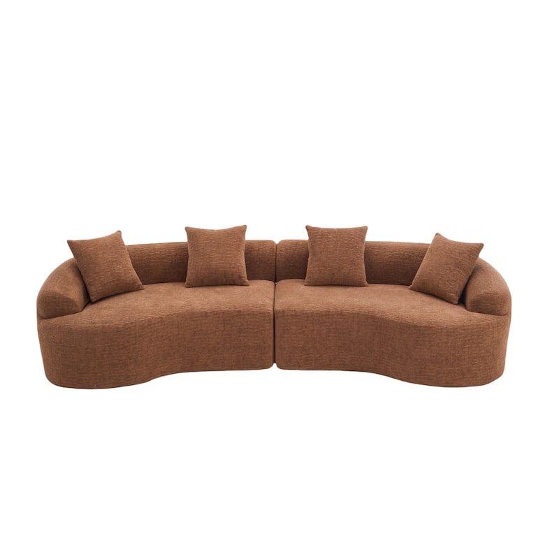 Full Compression Sponge Chenille Curved Sleeper Sofa Couch with 4 Pillows