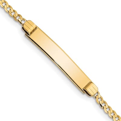 Curata 14k Yellow Gold Polished Engravable Lobster Claw Closure 6 Inch Curb Link for boys or girls ID Bracelet - Lobster Claw