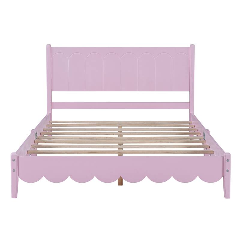 Wood Platform Bed Frame with Rectangular Headboard