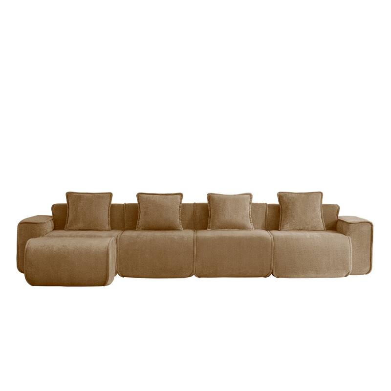 GDFStudio - Velvet Streamlined Modular 4-Seater 138.58" L-Shaped Sectional Sofa with Ottoman