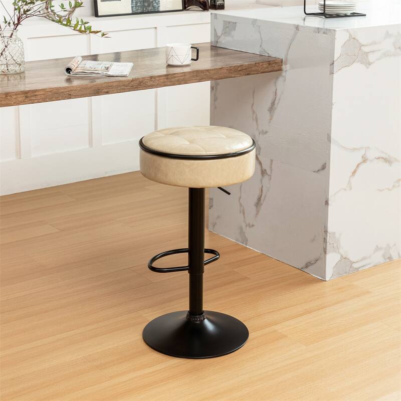 Round Storage Bar Stool Set of 2,Height Adjustable with Metal Frame