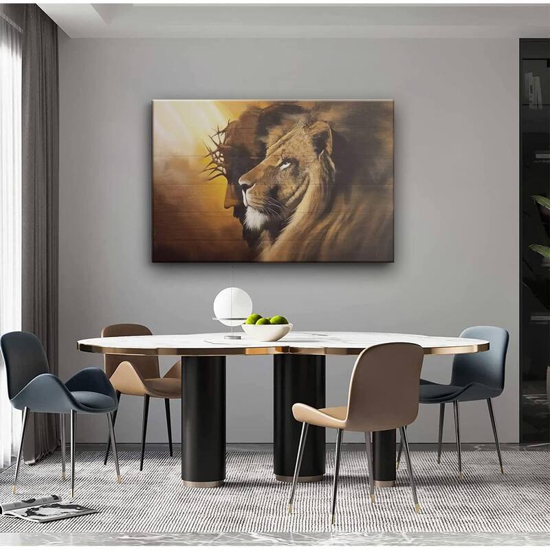 Jesus and Lion Canvas Wall Art Decor Picture