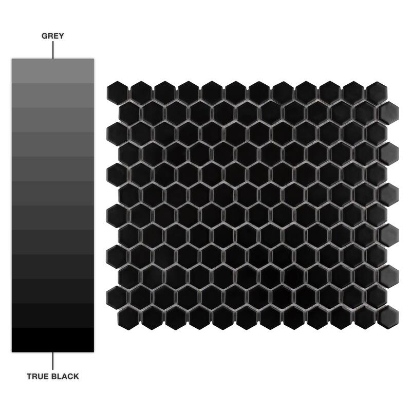 Merola Tile Metro 1" Hex Matte Black 10-1/4" x 11-7/8" Porcelain Floor and Wall Tile