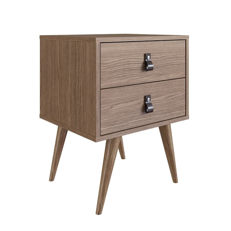 Manhattan Comfort Amber Nightstand with Faux Leather Handles in Blue and Nature