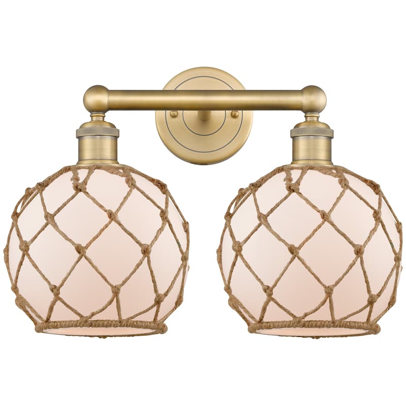 Innovations Lighting 616-2W-13-17 Farmhouse Rope Vanity Farmhouse Rope - Brushed Brass / White Glass with Brown Rope