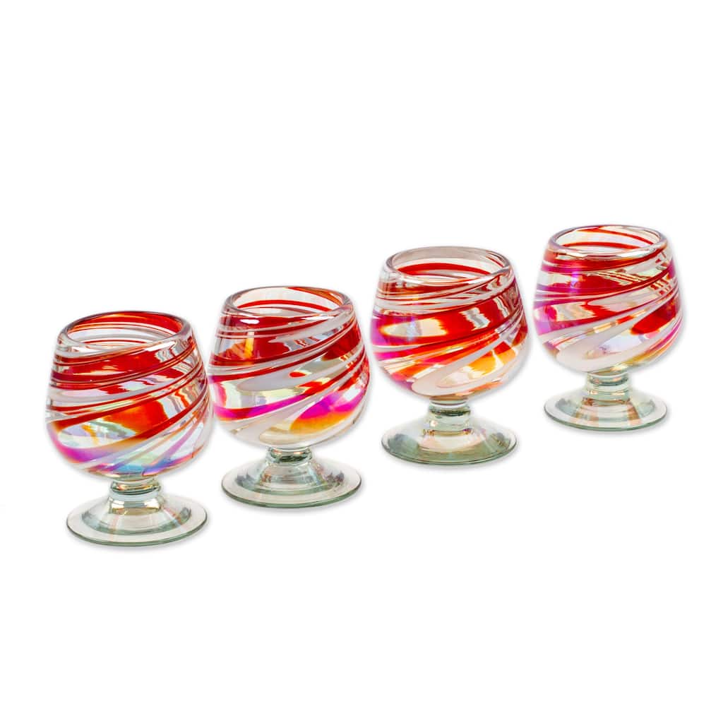 NOVICA Artisan Handblown Recycled Ecofriendly Goblets Multicolor Mexico Tableware Drinkware 'Grace Enchantment'(Set Of 4)