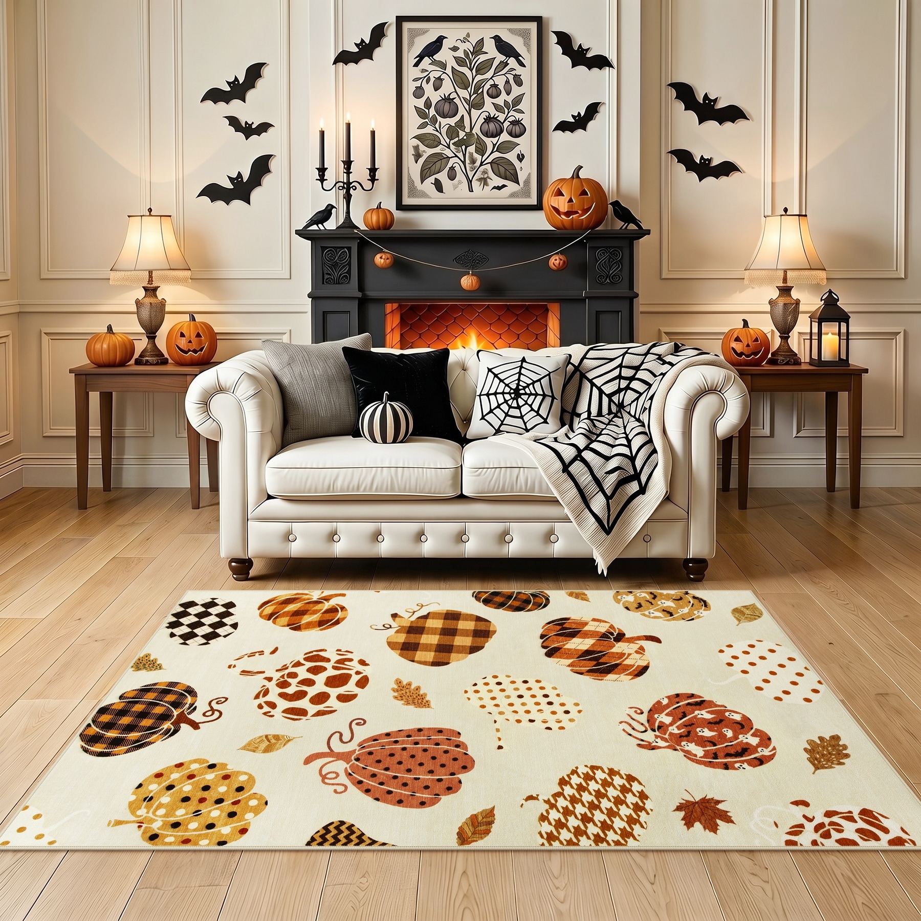 Fall Pumpkin Area Rug, Washable Non-Slip Halloween Farmhouse Runner Rug