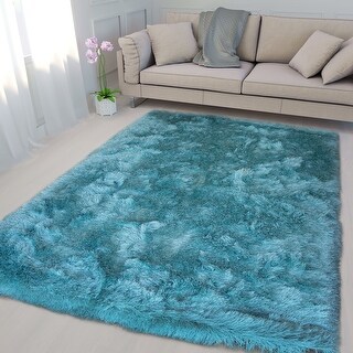 Glorious Collection 2-inch Pile Large Shag Area Rug Turquoise Color ...