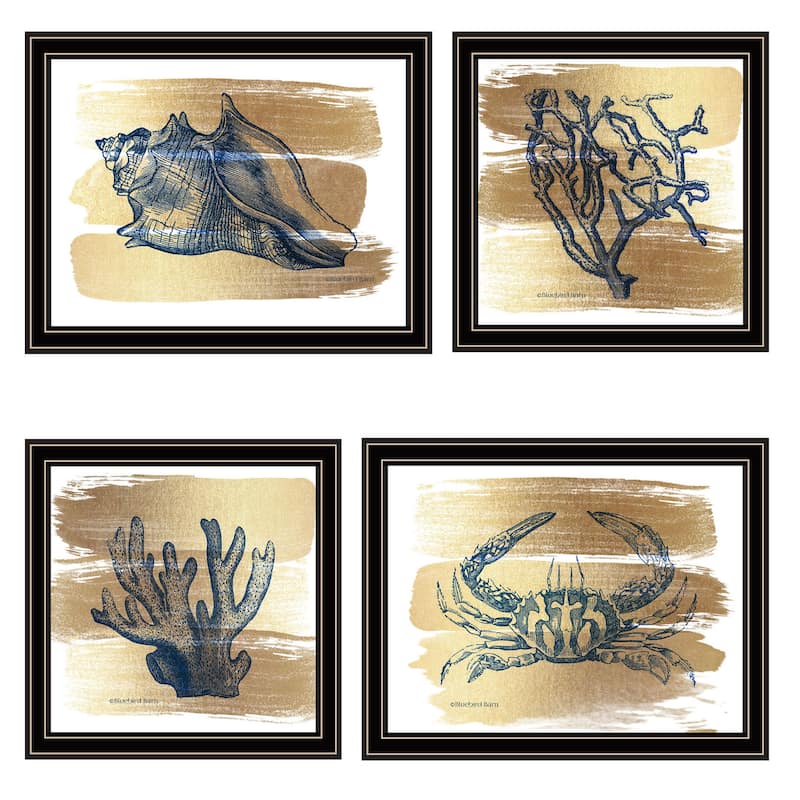 4-Piece Framed Wall Art Set - Gold Sea Collection, Black Frame
