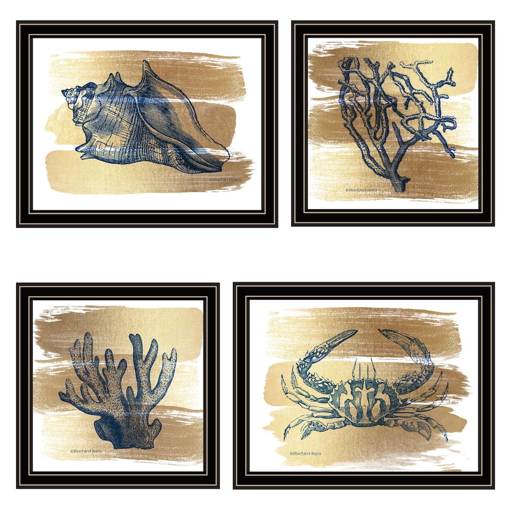 4-Piece Framed Wall Art Set - Gold Sea Collection, Black Frame