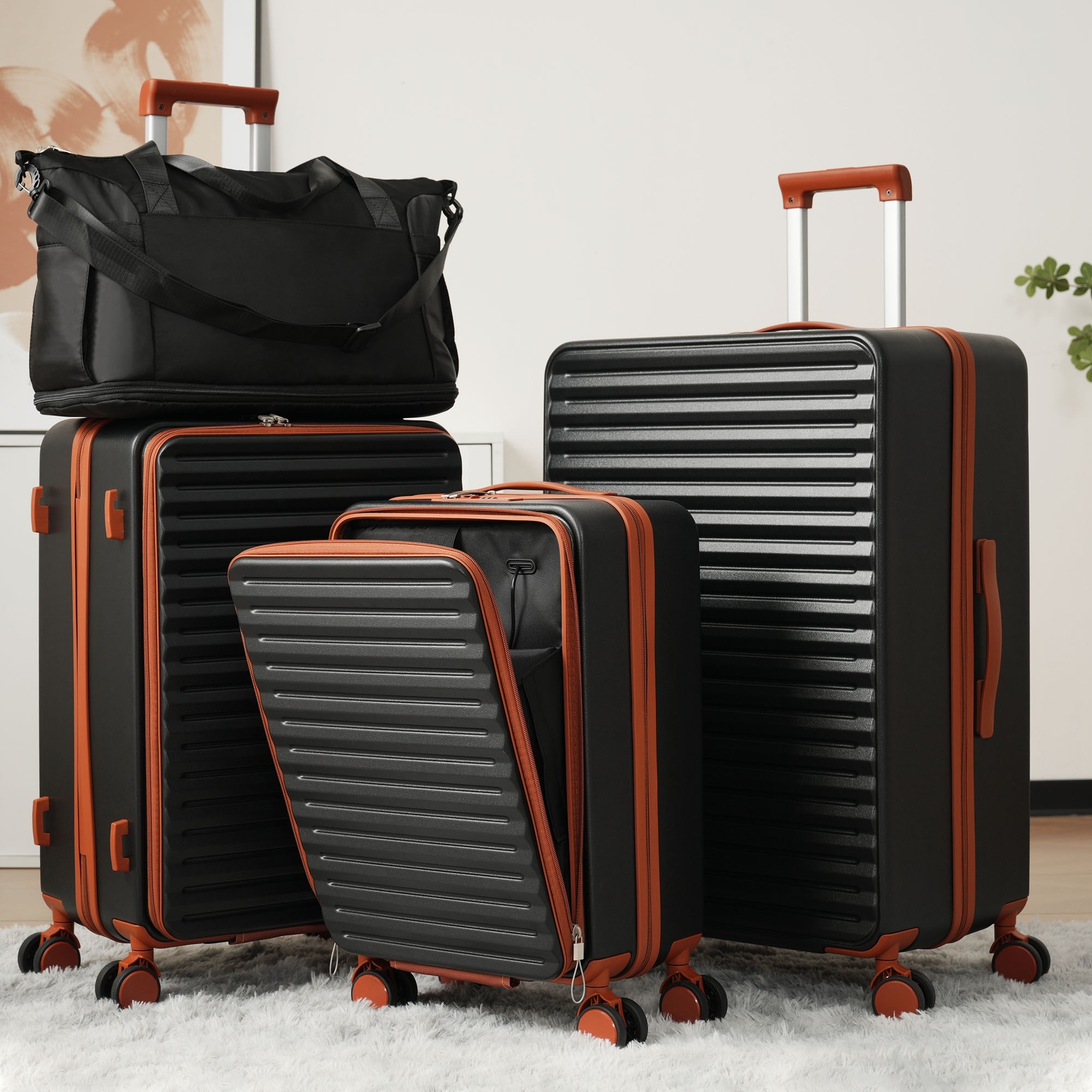 4-Piece Hard Shell Luggage Set with Cup Holder, TSA Lock