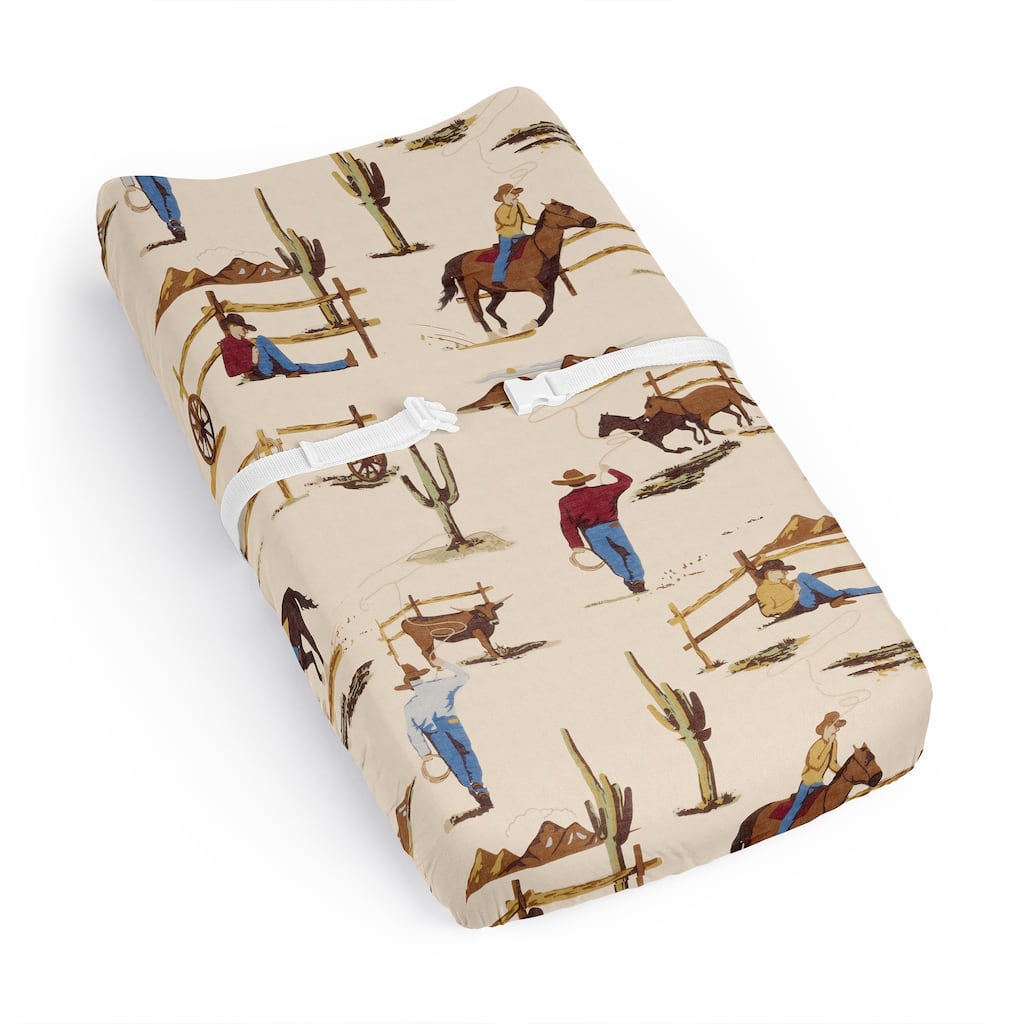 Sweet Jojo Designs Tan Brown Western Cowboy Boy Changing Pad Cover Sheet Wild West Southern Charm Country South Horse Cow Animal