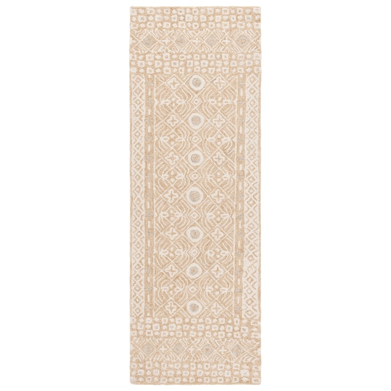 SAFAVIEH Handmade Micro-Loop Reglind Wool Rug - 2'3" x 7' Runner - Gold/Ivory