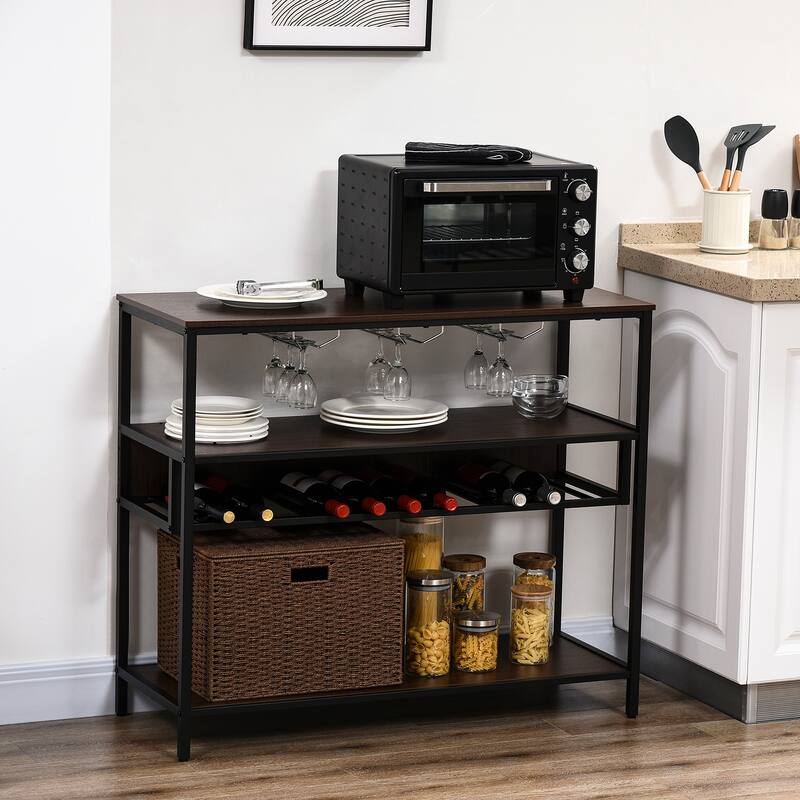 HOMCOM Industrial Wine Rack with 11-Bottles Holder, Free Standing Wine Shelf with Glass Holders, Dark Brown - Dark Brown