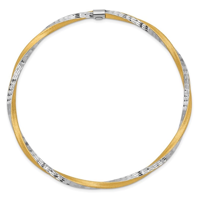 Curata 14k Two Tone Gold 8" 3mm Satin Diamond Cut Twist Slip-on Bangle Bracelet