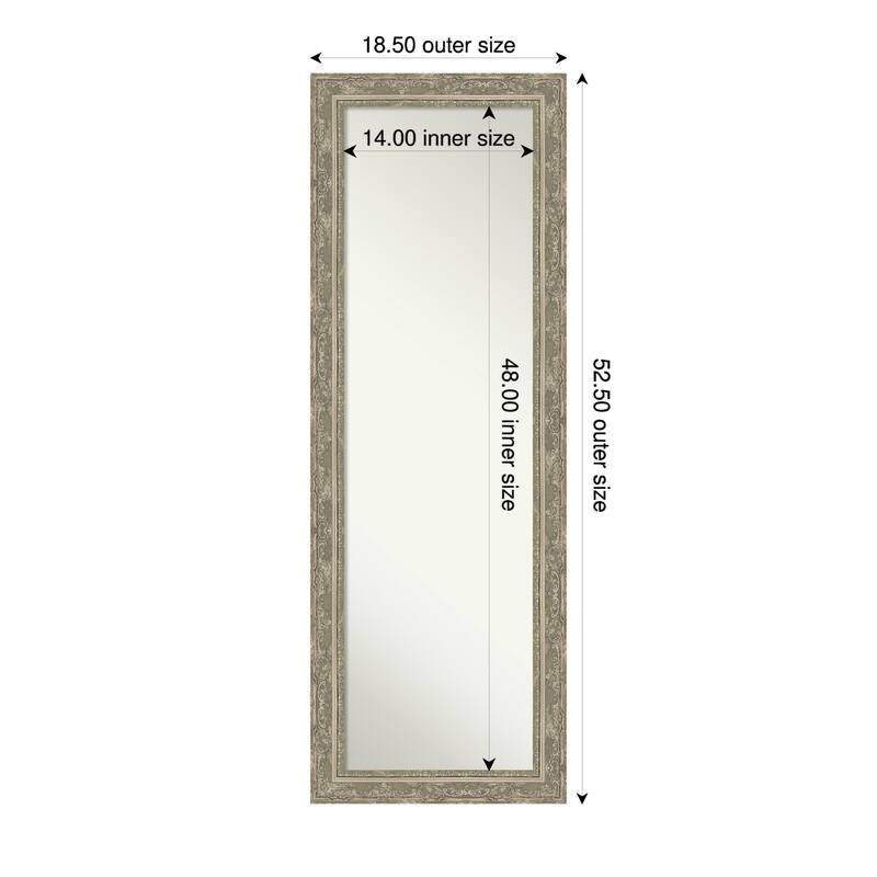 Filigree Non-Beveled Framed Full-Length On the Door Mirror - 19 x 53 in - Filigree Silver