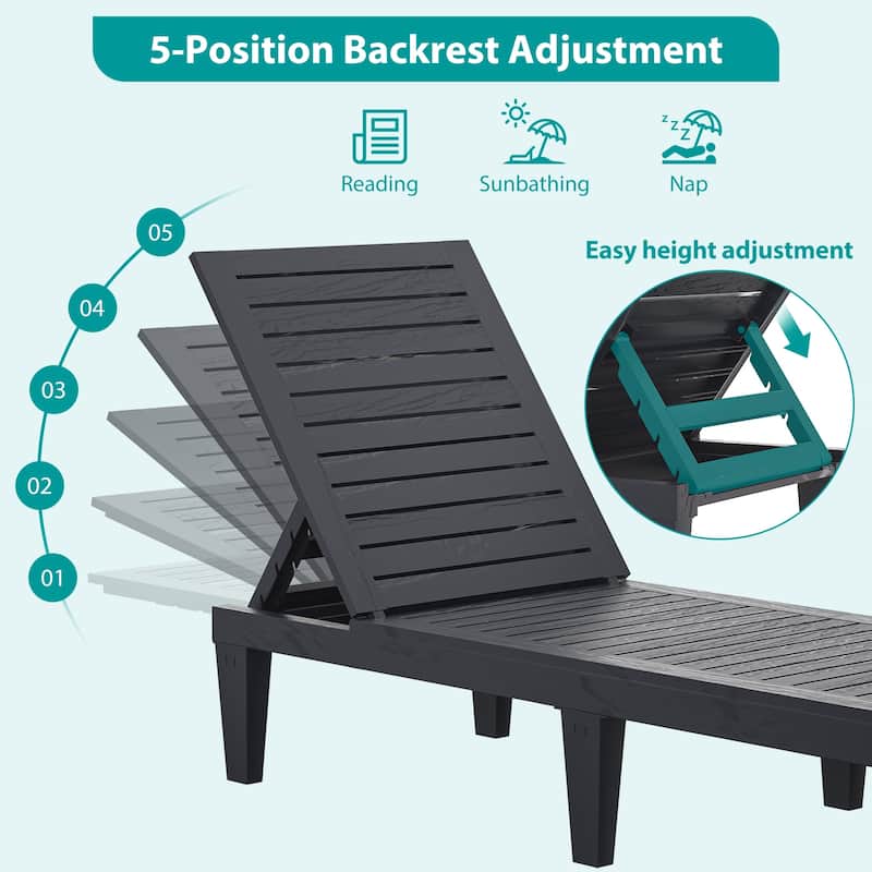 Outdoor Chaise Lounge Chair for Poolside Patio, Water-Resistant Tanning Chair Recliner with Adjustable Backrest