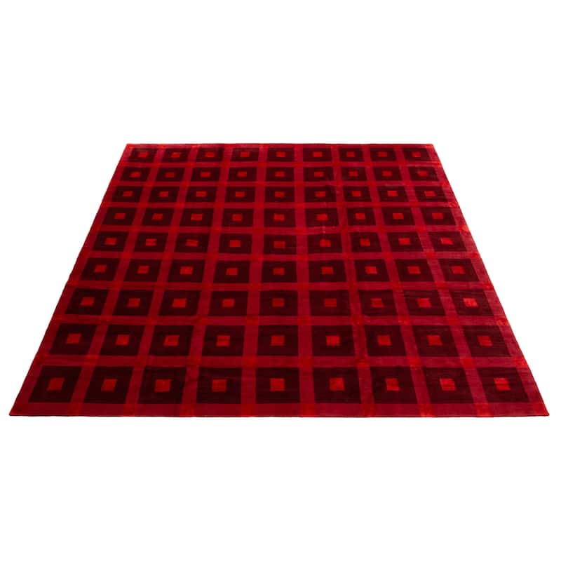 ECARPETGALLERY Hand-knotted Opulence Red Viscose, Wool Rug - 11'4 x 11'7