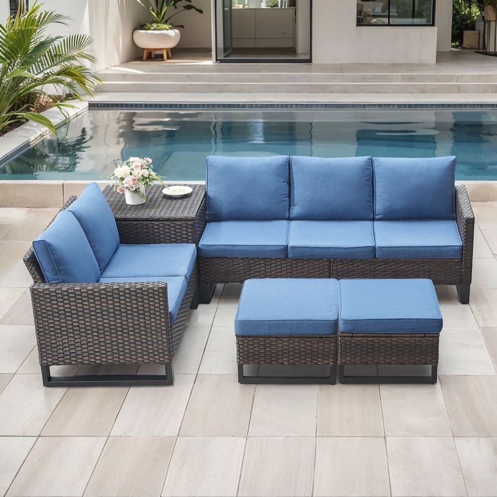 Gymojoy 5 Person All-Weather Wicker Outdoor Patio Sofa Set With Cushions And Ottoman