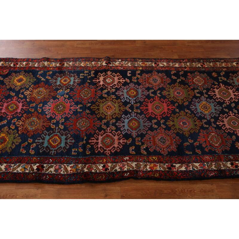 Malayer Minakhani Persian Vintage Runner Rug Handmade Wool Carpet - 3'4" x 16'7"
