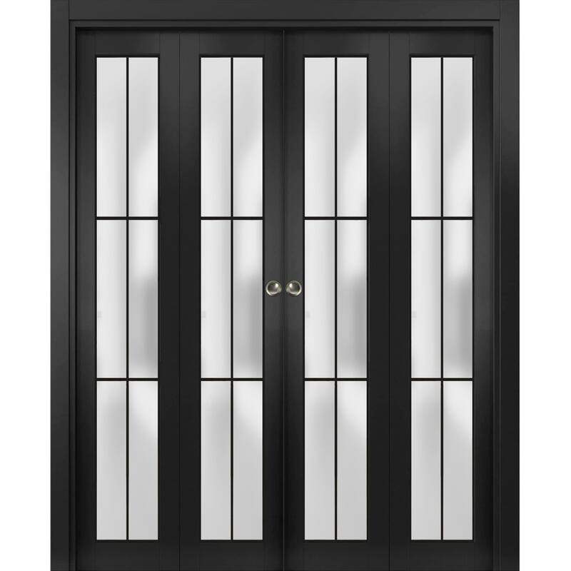 Double Bi-fold Doors Planum 2122 Matte Black Sturdy Tracks - Black - 96" x 80" (4* 24x80)