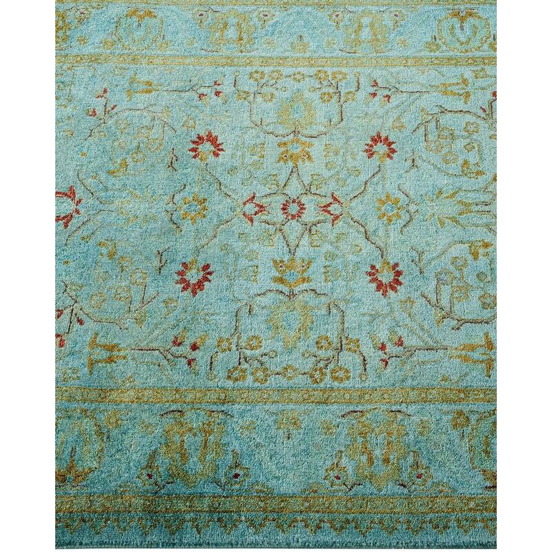 Overton Hand Knotted Wool Vintage Inspired Modern Contemporary Overdyed Blue Runner Rug - 2' 7" x 12' 3"
