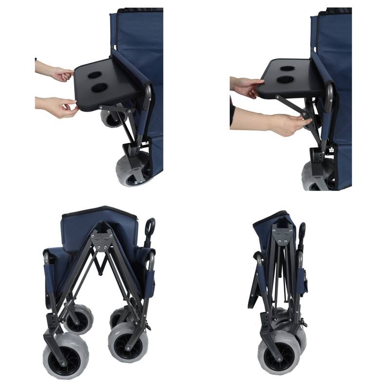 3-in-1 Folding Wagon Cart with Bench Seat & Rear-Mounted Folding Tabletop