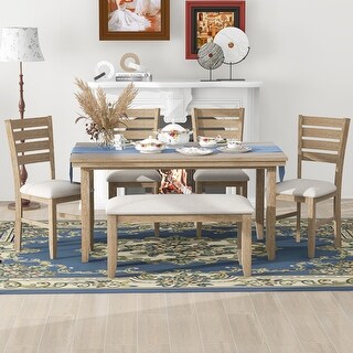 Rectangular 6-Piece Dining Table Set with Bench and Side Chairs - Bed ...
