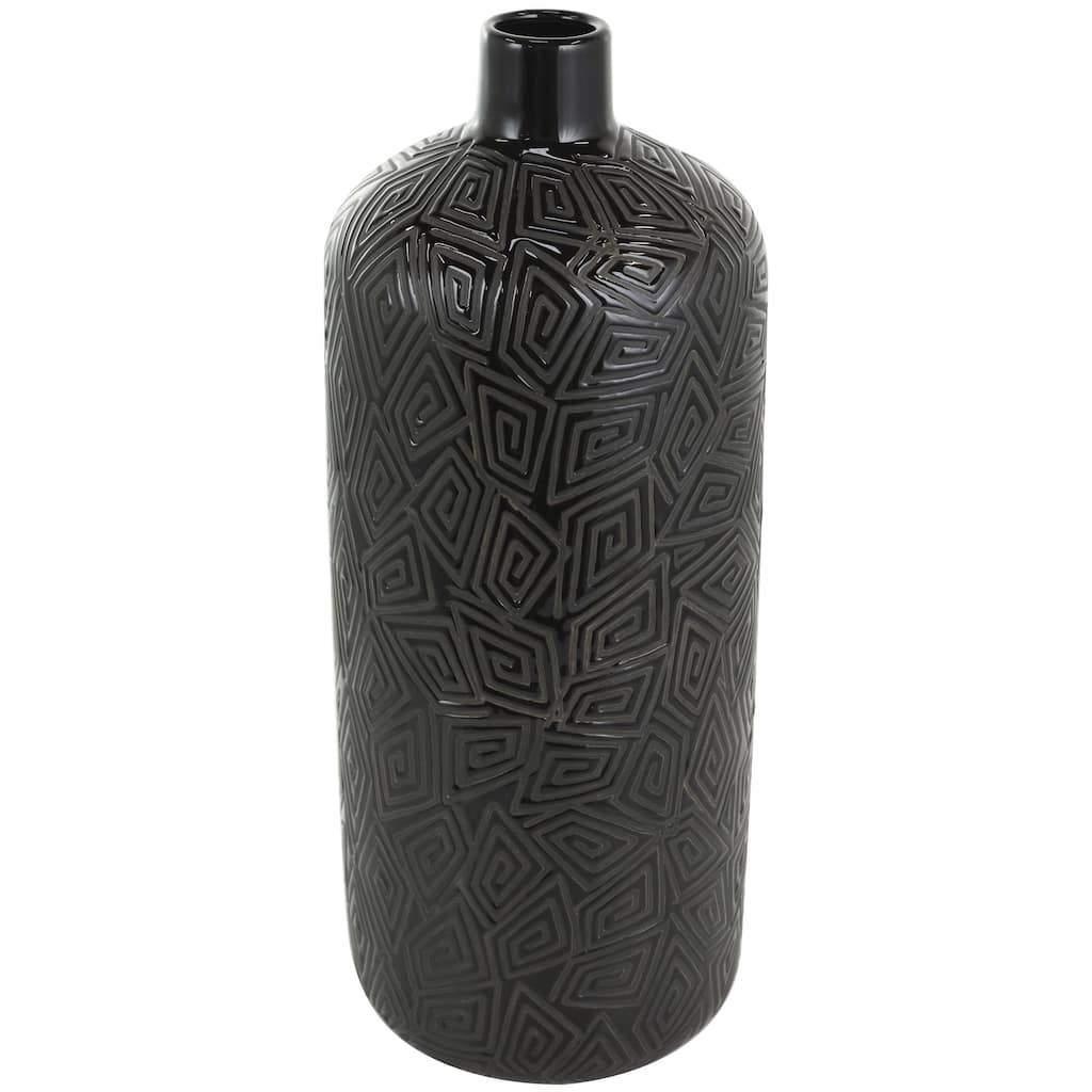 Ceramic Decorative Vase with Geometric Etchings - Black - Roche River Decor