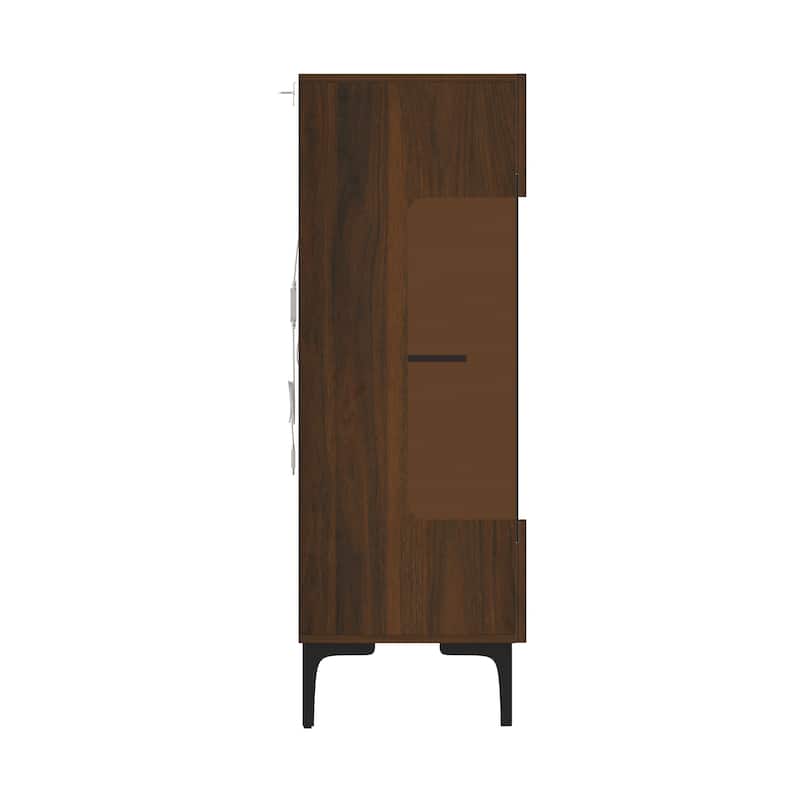 Walnut Glass Bookcase Bookshefl w/Cabinet Storage LED Display Shelves Bathroom or Living Room - 31.5"x45.3"