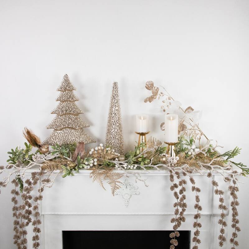 Glittered Winter Leaves Artificial Christmas Spray - 32" - White and Gold