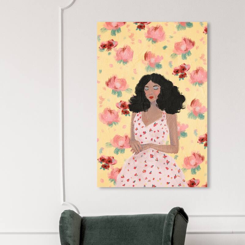 Wynwood Studio Fashion and Glam I do love flowers Yellow and Pastel Yellow Modern & Contemporary Wall Art Canvas Print - 45 x 30