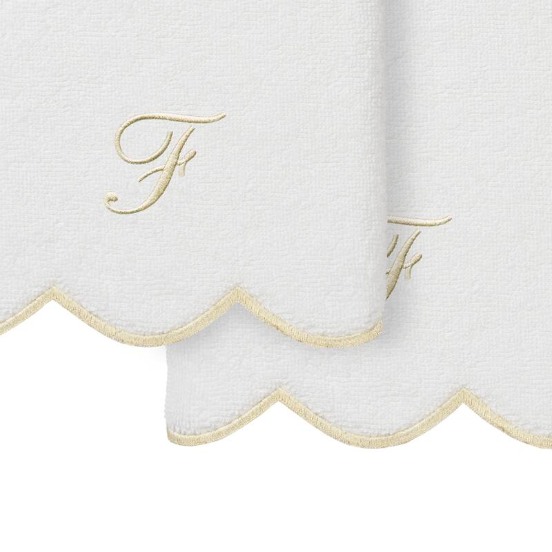 Authentic Hotel and Spa 100% Turkish Cotton Beige ADORNIA Scallop Personalized 2 Piece Hand Towel Set - 2 Hand Towels