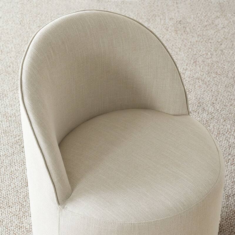 Linen Rolling Upholstered Dining Chair with Wheels (Set of 2)