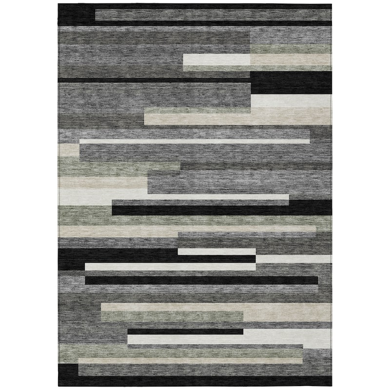 Machine Washable Indoor/ Outdoor Chantille Contempory Stripe Rug