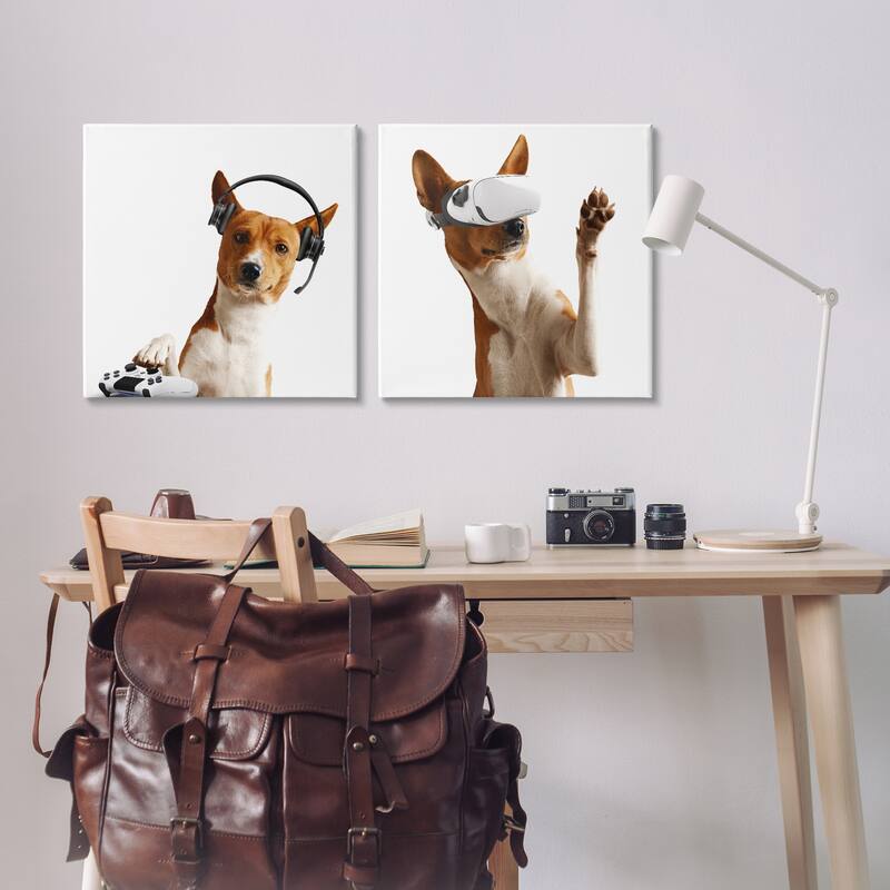 Stupell Video Game Dogs with VR Canvas Wall Art Design By CAD Design (Set of 2)
