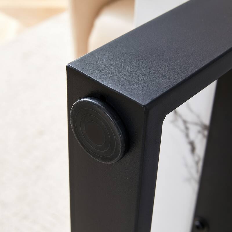 Roomfitters Rectangular MDF Coffee Table with White Marble Top and Black Metal Legs, Minimalist Modern Accent Table, White+Black