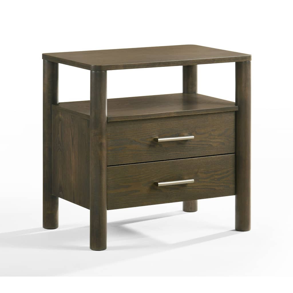 Cid Caro Nightstand, 2 Drawers 1 Shelf, Wenge Brown Rubberwood, 24 Inch
