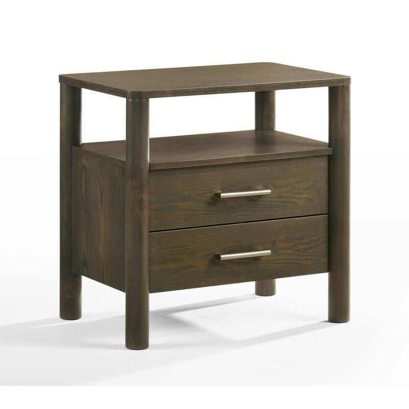 Cid Caro Nightstand, 2 Drawers 1 Shelf, Wenge Brown Rubberwood, 24 Inch
