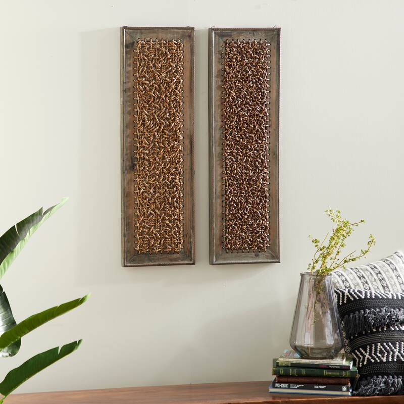 Wooden Abstract Woven Seagrass Wall Decor - Set of 2 Brown - Roche River Decor