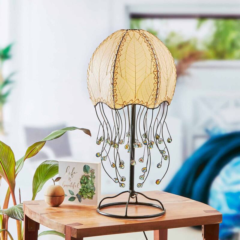 Eangee Handmade Jellyfish Table Lamp, Cocoa Leaves Shade, 10 x 10 x 24 in. - 10 x 10 x 24