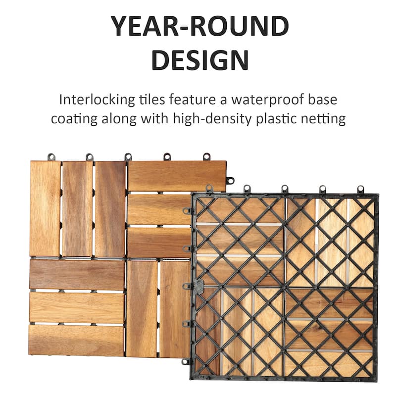 Interlocking Deck Tiles - 10PCS Waterproof Acacia Wood Patio Tiles, Flooring Tiles for Both Indoor and Outdoor