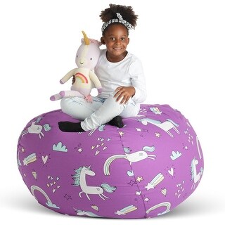 Creative QT Stuff 'n Sit XL 38'' Bean Bag Storage for Stuffed Toys, Purple Unicorn