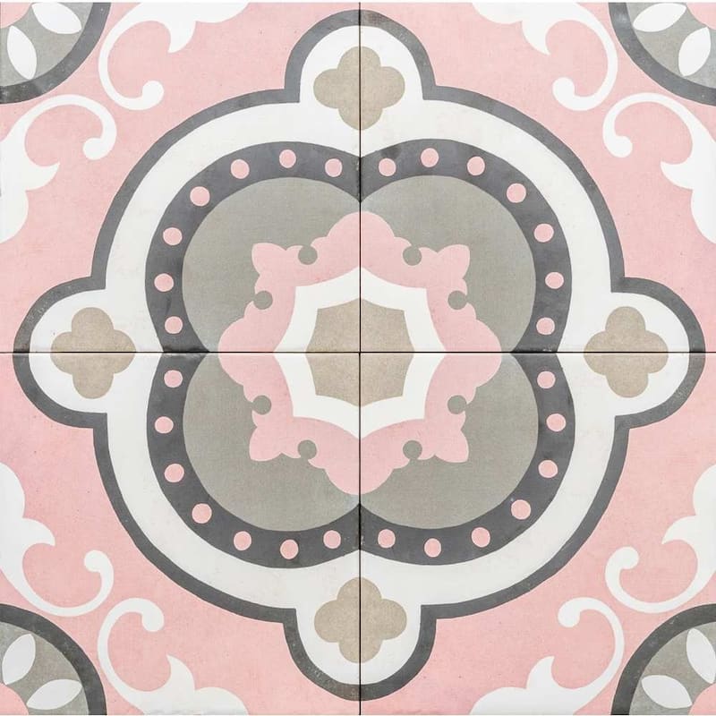 Art Deco 8x8 Rose Pink Matte Porcelain Encaustic Tile - Floor & Wall