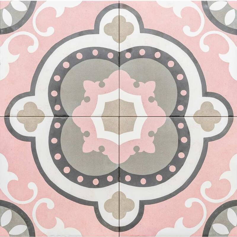 Art Deco 8x8 Rose Pink Matte Porcelain Encaustic Tile - Floor & Wall - Pink - 8 x 8 Sample
