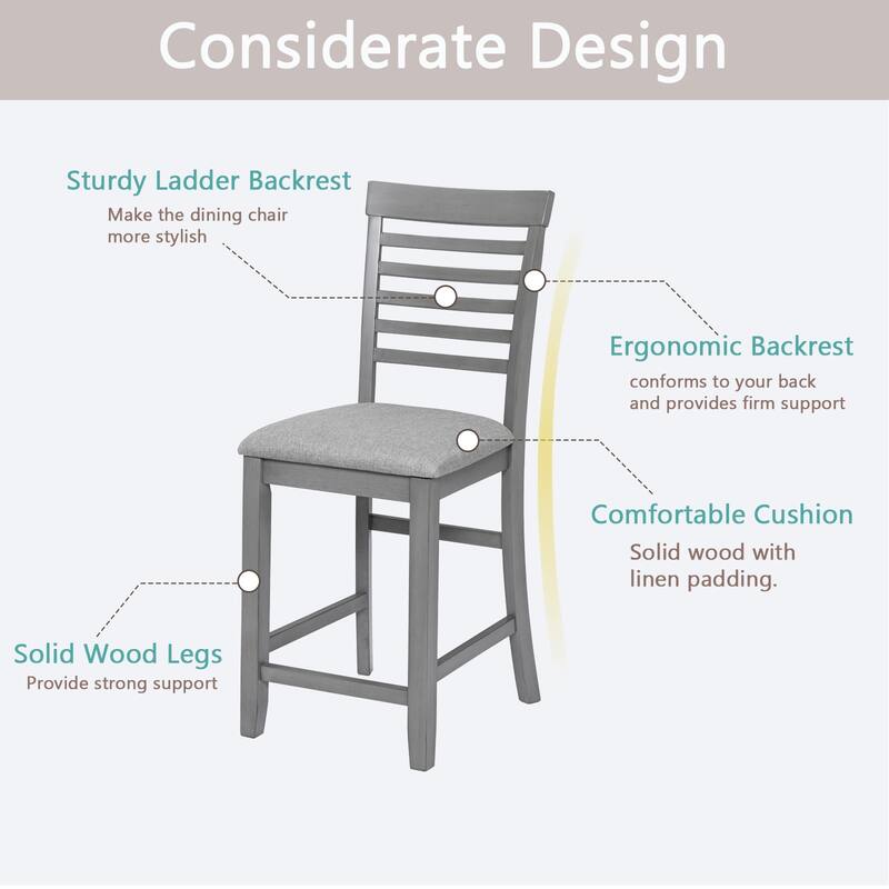 GDFStudio - Maison Modern Linen Upholstered Wooden Counter Height Dining Chairs Set, Padded Seat & Non-slip Feet Pads, Set of 4