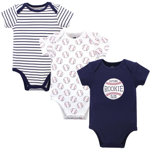 slide 1 of 1, Hudson Baby Infant Boy Cotton Bodysuits 3pk, Baseball 18-24 Months - Baseball