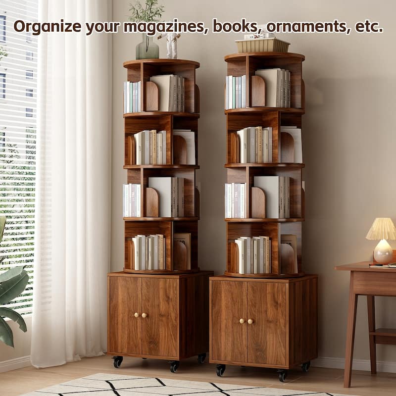 Anmytek 360 Rotating Corner Bookshelf with Wheels Space Saving Storage for Small Rooms